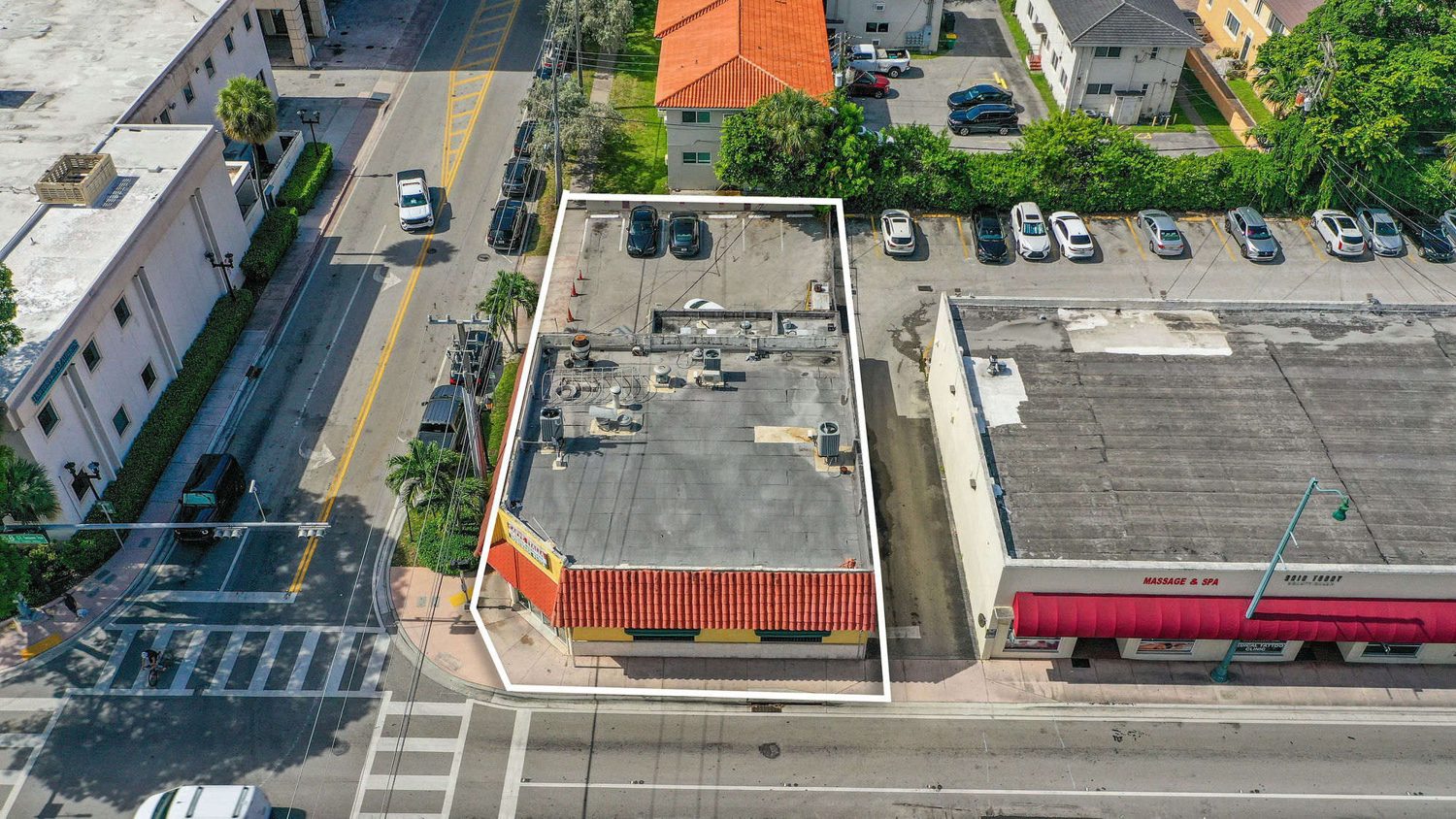 Aerial along Calle Ocho retail corridor