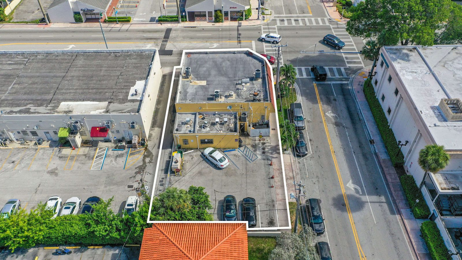 Aerial of the hard corner at 3800 SW 8th St